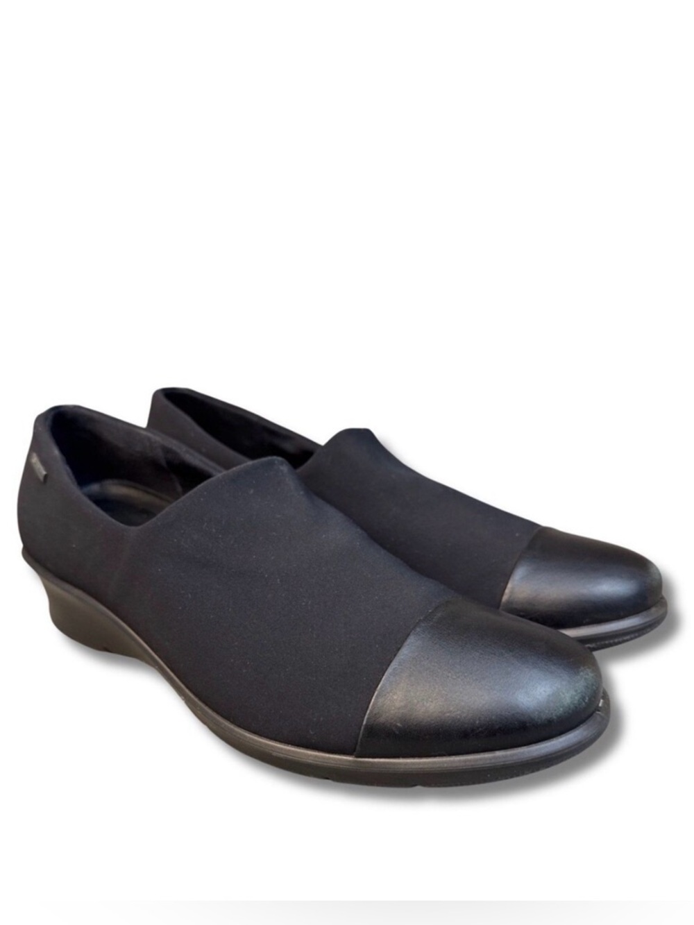 Ecco Felicia Waterproof Cap Toe Loafers Size 8 Black Comfort Wedge Shoes